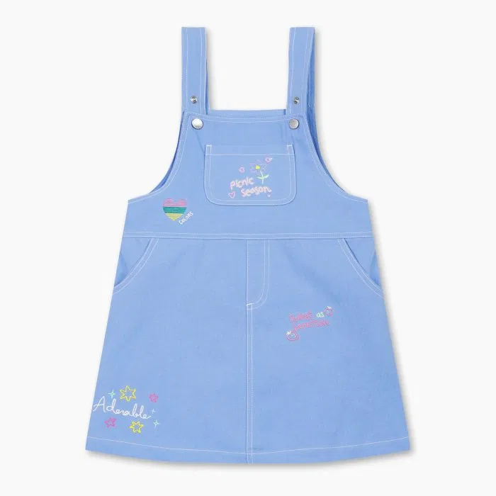 Детский синий джинсовый комбинезон-платье с цветочным садом от Benetton Kids
