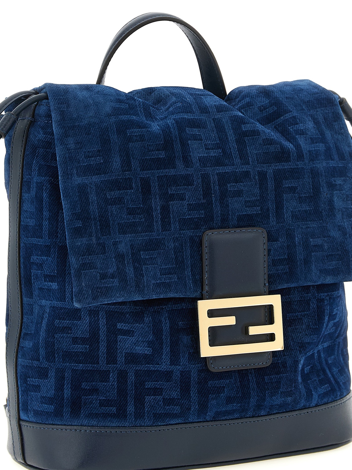Рюкзак из джинсы с флокированным узором FF FENDI, синий — фото 3
