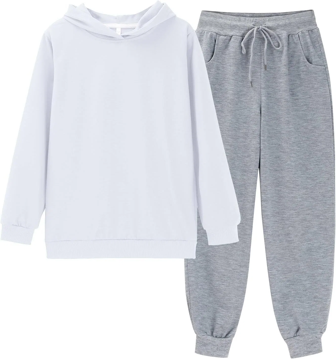 Детский спортивный костюм из хлопка, 2 предмета, худи и джоггеры, Generic, White