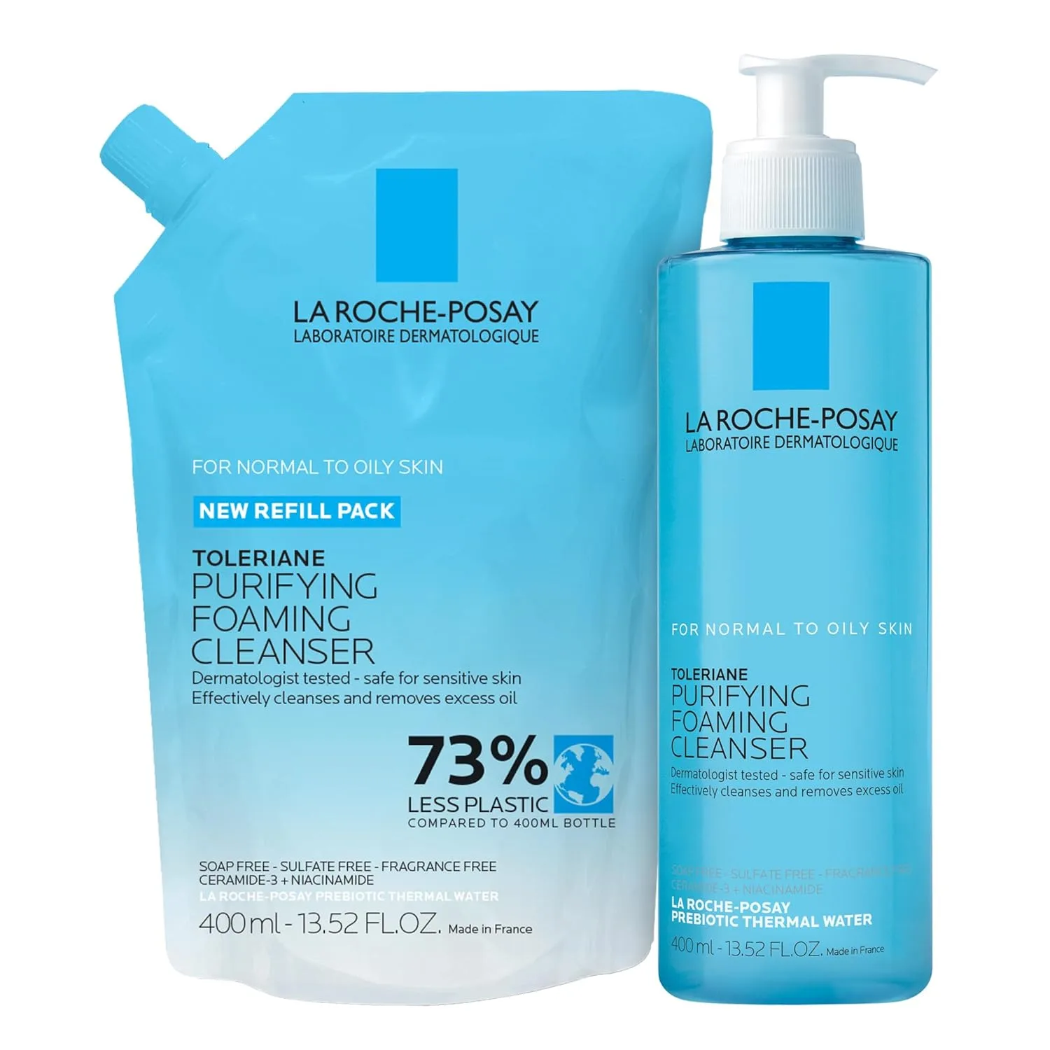 La roche-posay toleriane очищающая пенка для лица, безмасляное средство для умывания для женщин и мужчин с ниацинамидом и церамидами, очиститель пор для чувствительной кожи, не сушит кожу, без мыла 400 мл (1 шт.)