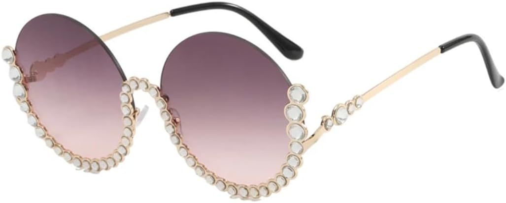 

Модные солнцезащитные очки с металлическими дужками и круглой оправой, украшенные стразами, для женщин и мужчин, роскошные, для путешествий и вечеринок, с защитой от УФ-излучения UV400 TKKTLLT, Gold Gray Pink