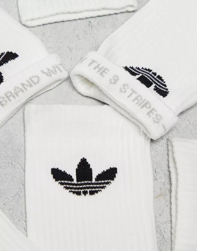 Набор из 6 белых носков adidas Originals trefoil с логотипом в виде трилистника — фото 3