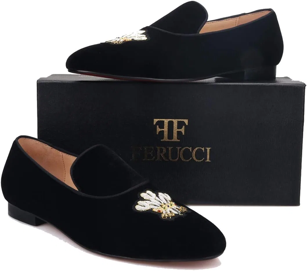 Лоферы FERUCCI Black Velvet Loafer с вышивкой, черный — фото 3