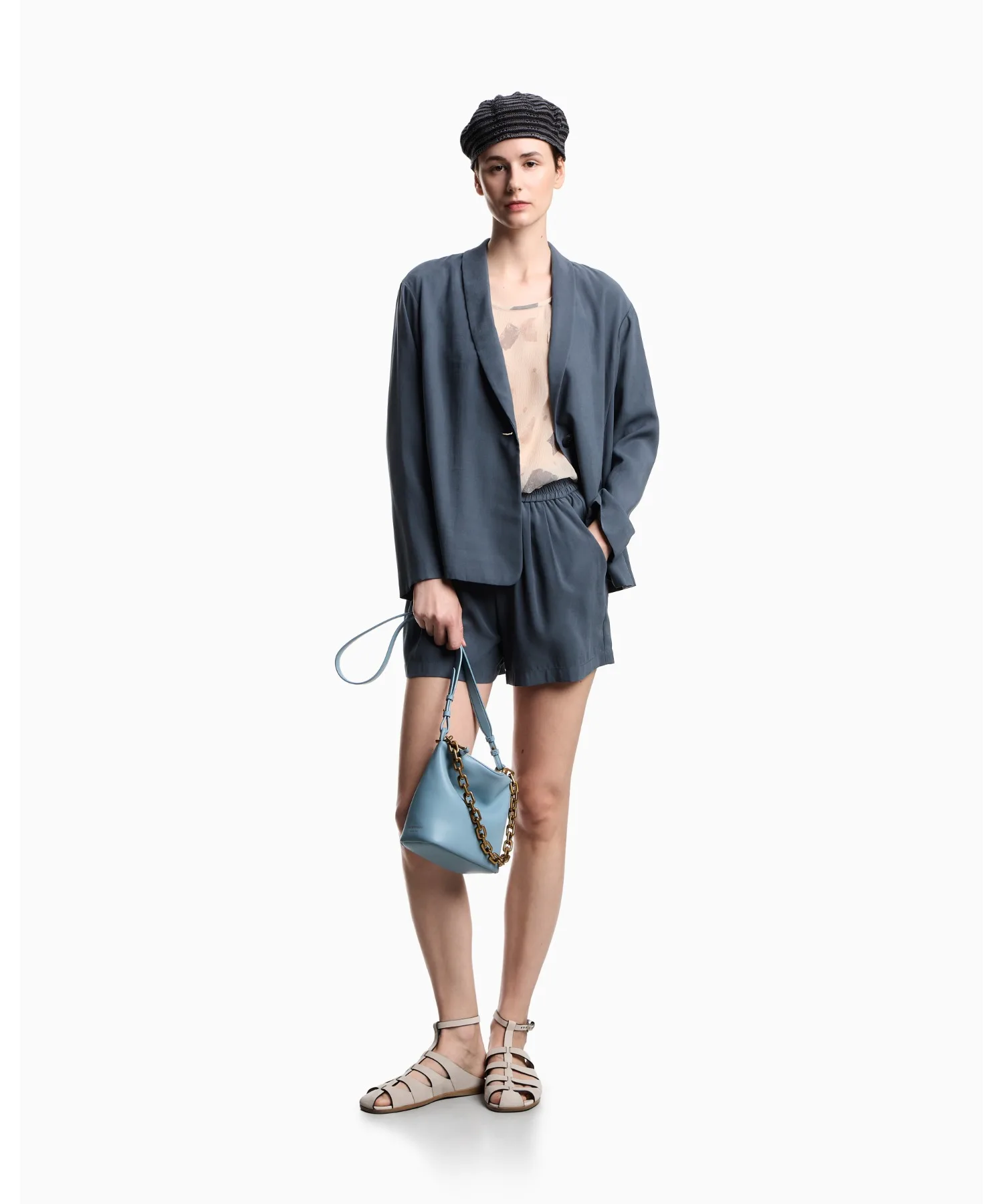 Женский пиджак однобортный из вельвета Emporio Armani EW003341/AF20502 темно-синий — фото 4