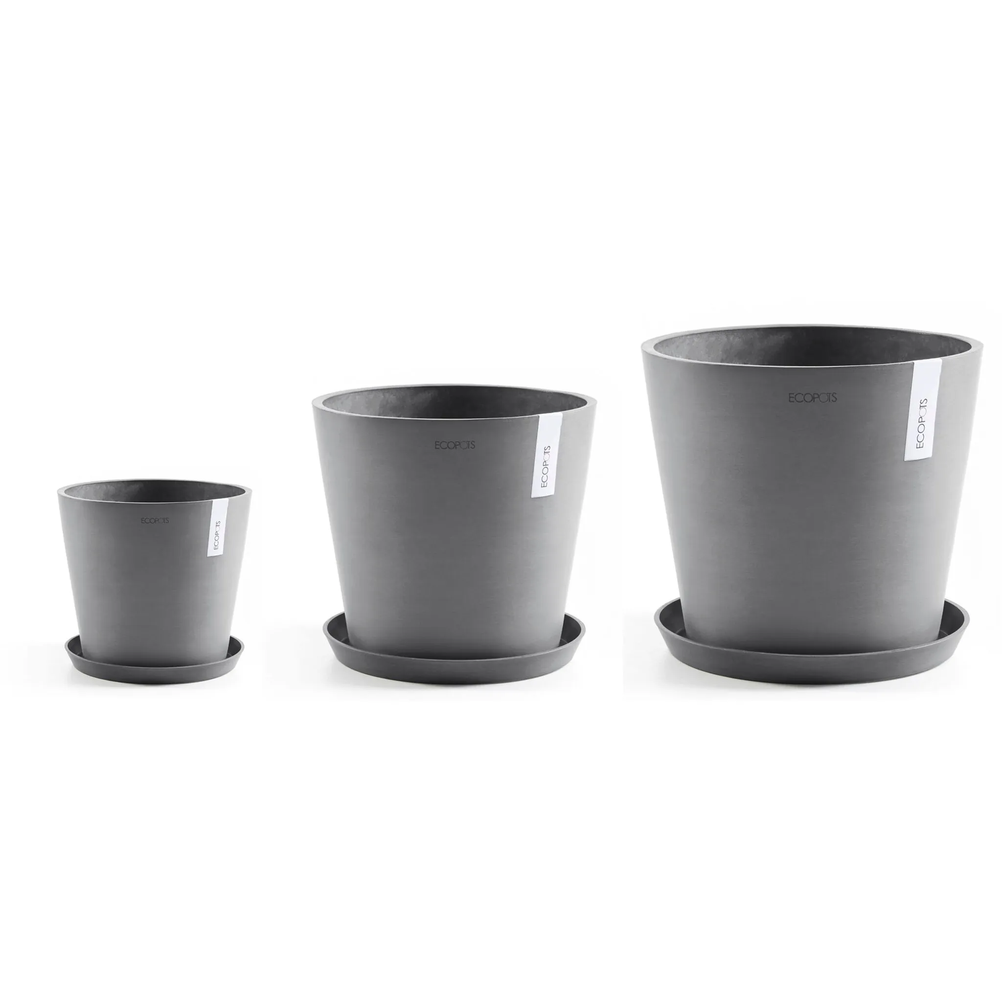 

Цветочный горшок ECOPOTS «Амстердам», (набор из 3 предметов), разные размеры с подходящим блюдцем, серый