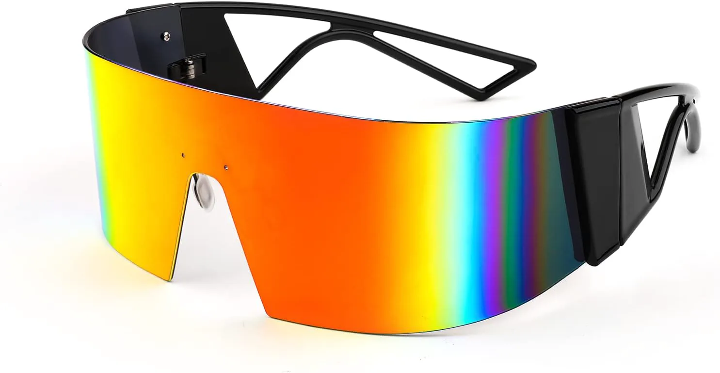 

FEISEDY Большие футуристические солнцезащитные очки с плоской верхней частью, цельные, для женщин и мужчин, модные очки B4054, Black Frame/Red Mirror Lens