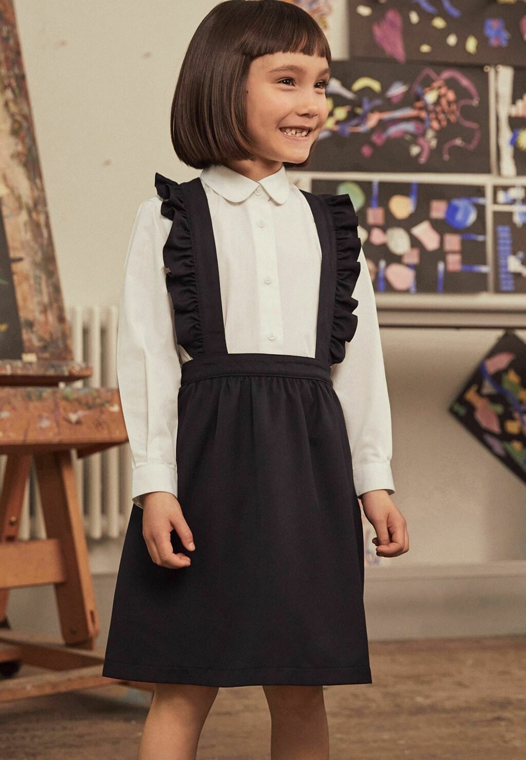 

Рубашка Ruffle Pinafore And Long Sleeve Shirt Set Next, цвет navy blue white