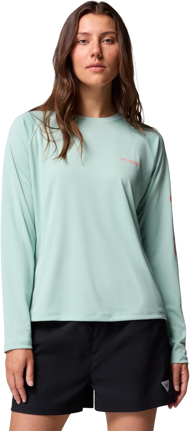 

Футболка Columbia Women's Tidal Tee II Long Sleeve Hoodie, Misty Jade/Melonade Logo, Зеленый, Футболка Columbia Women's Tidal Tee II Long Sleeve Hoodie, Misty Jade/Melonade Logo