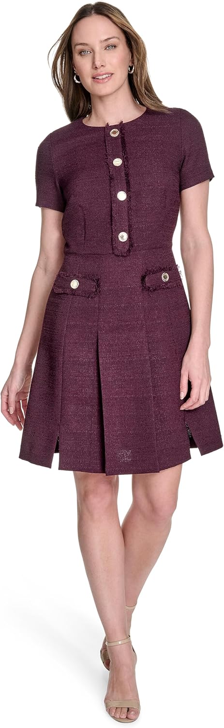

Женское платье-трапеция Tommy Hilfiger из мягкого букле с короткими рукавами и пуговицами спереди, Aubergine