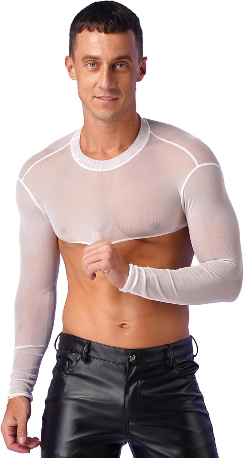 

Мужская футболка с длинным рукавом и полукропом, сетчатая, с воротником-стойкой и декором O-Ring ACSUSS