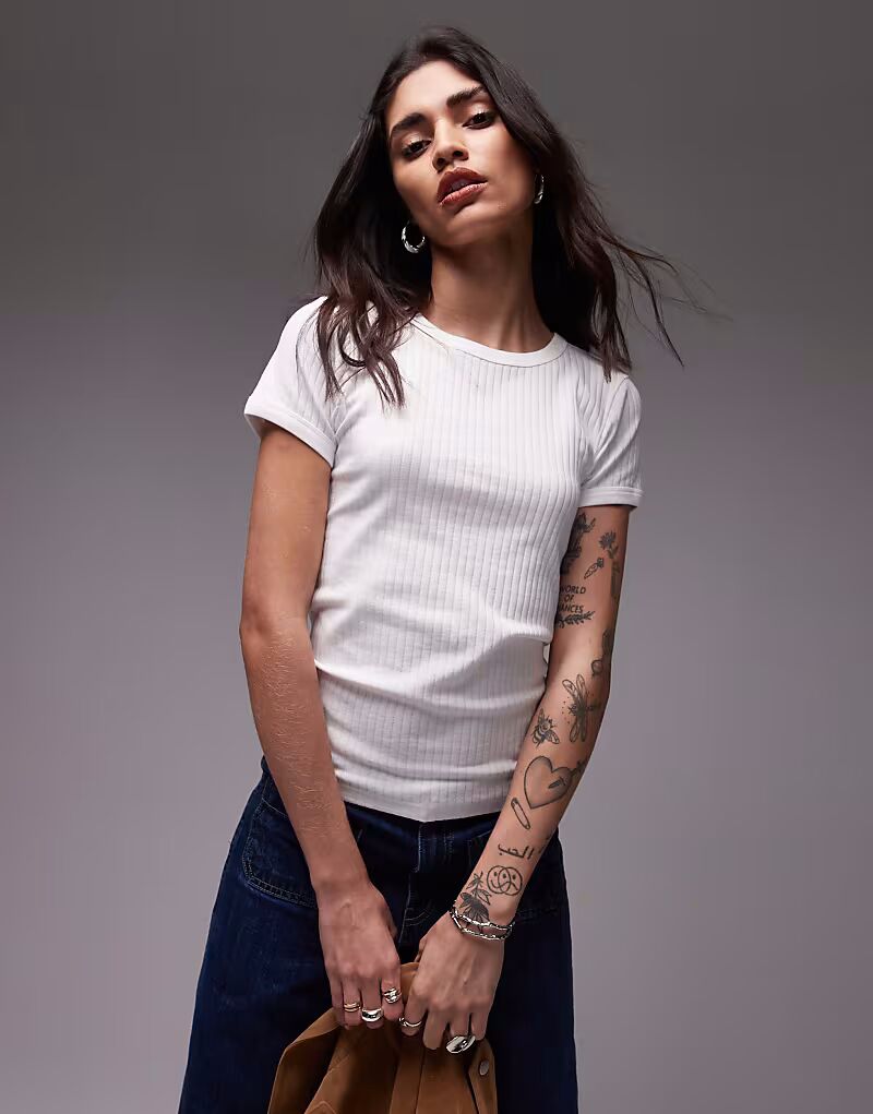 

Футболка Topshop с широким рубчиком белого цвета