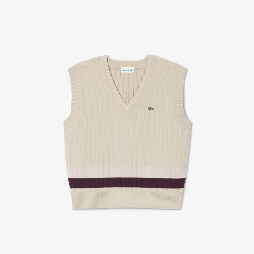 Детский свитер с V-образным вырезом бежевый от Lacoste