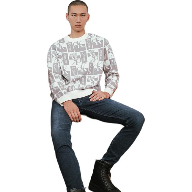 CALVIN KLEIN Трикотажный свитер мужской бело-кофейный мультиколор YBI-White Coffee Multicolor — фото 4