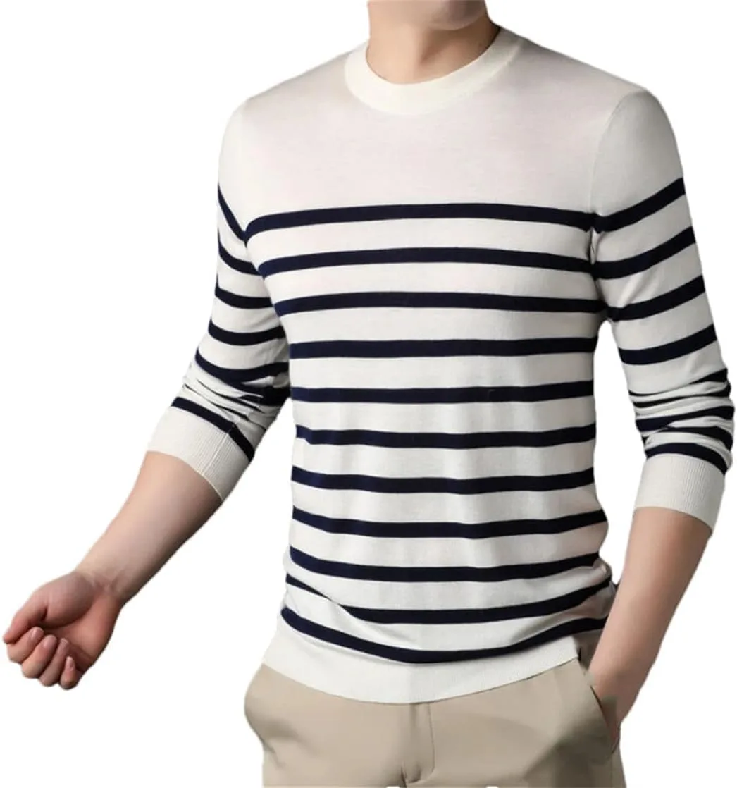 

Мужской повседневный вязаный свитер с длинным рукавом и полоской