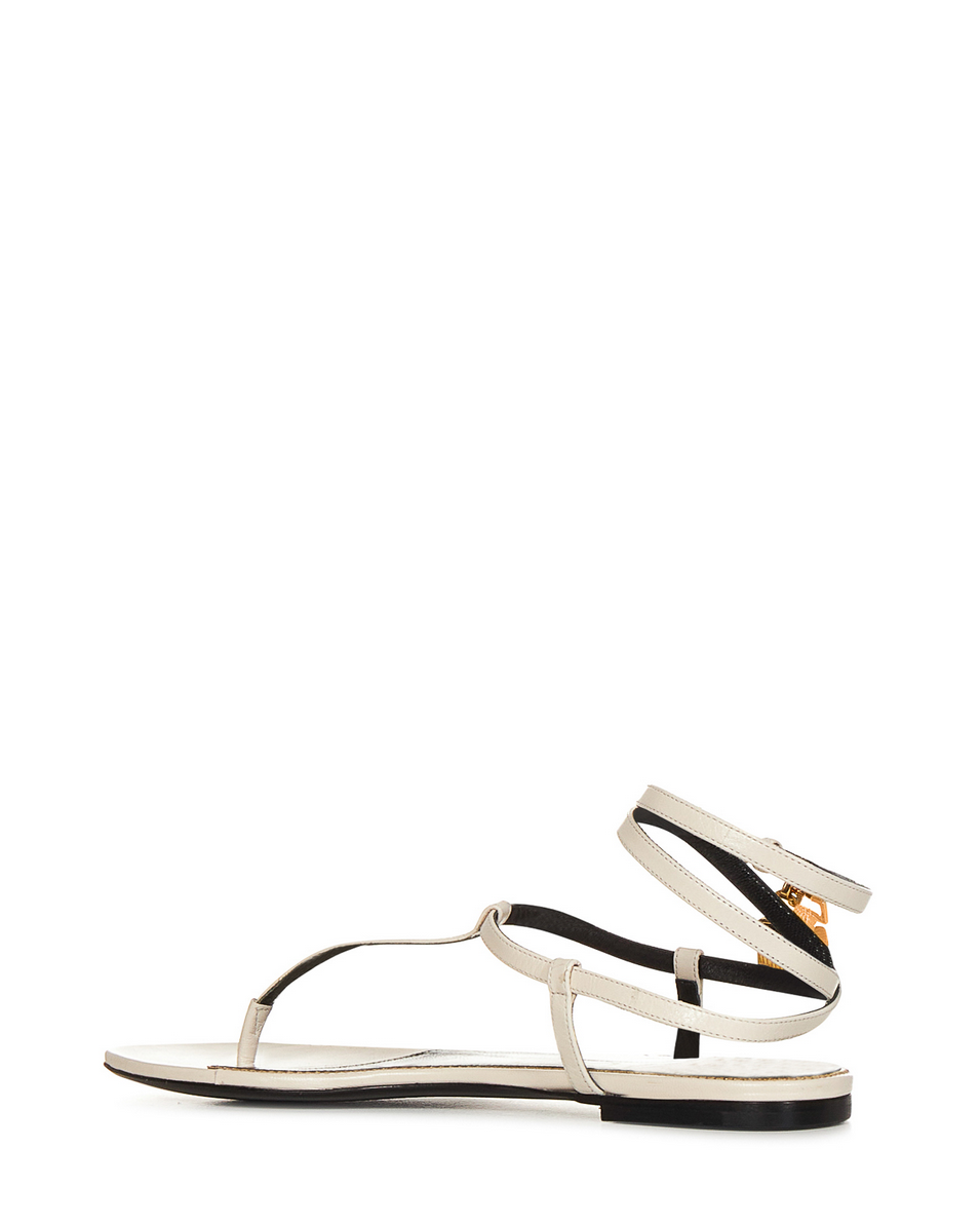 Женские кожаные сандалии Tom Ford Flat белого цвета — фото 2