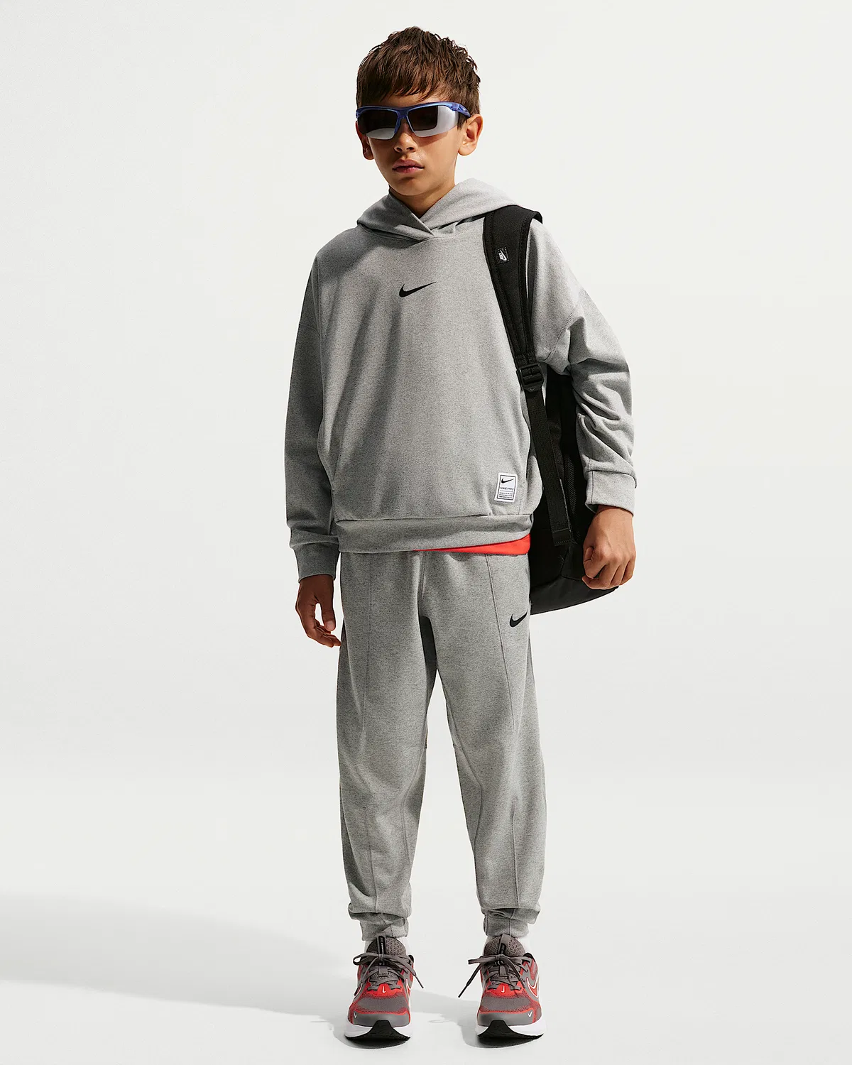 Детские (мальчики) спортивные штаны Nike Pro Dri-FIT из флиса, Dark Grey Heather/White/Black