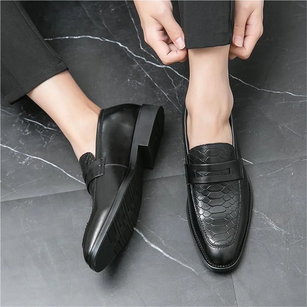 Мокасины кожаные Loafers, модель Men's Leather Slip-On Loafers Casual Dress Moccasins Comfortable Driving Shoes for Office Party and Fashion, Black DHFIRUFSHLO — фото 2