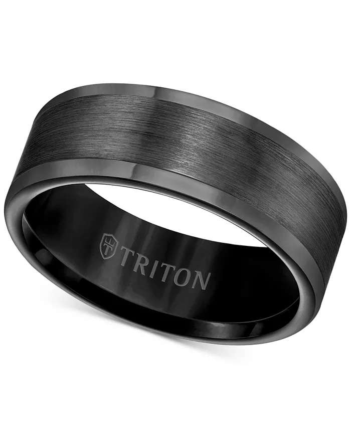 

Мужское обручальное кольцо 8 мм из белого или черного вольфрама Triton, серый