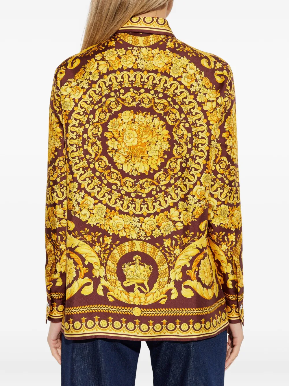 Шелковая блузка с цветочным принтом Versace, коричневый — фото 4