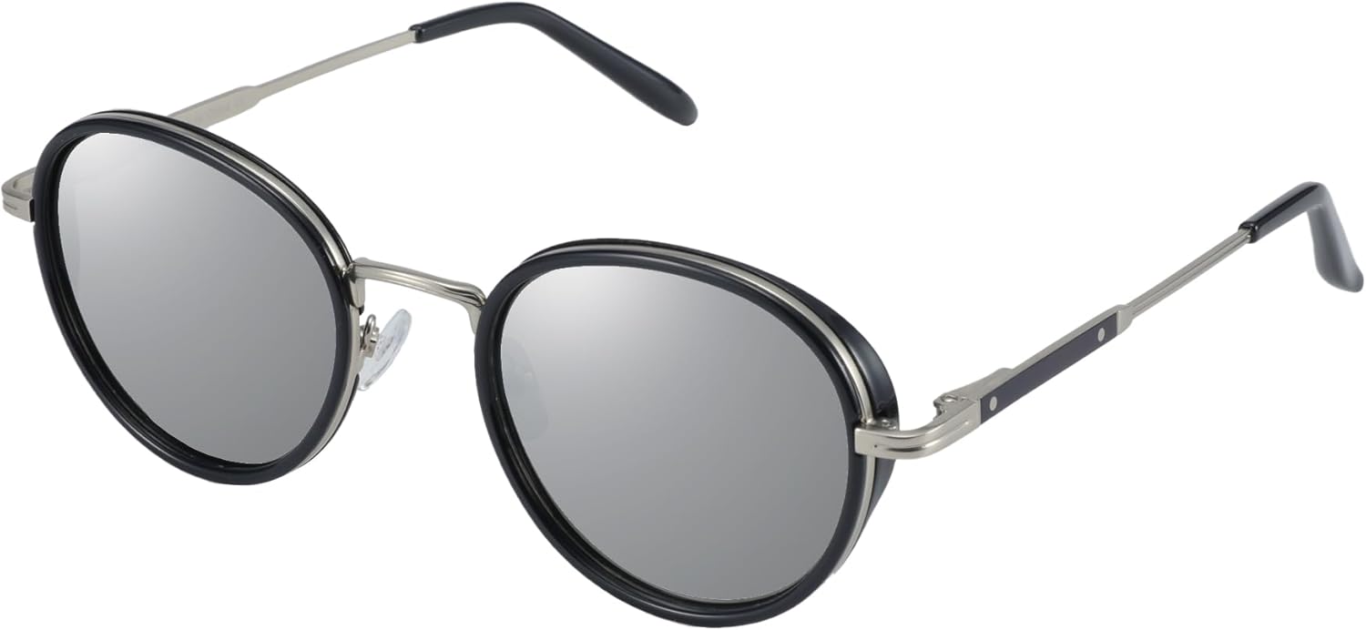 

Солнцезащитные очки ZENOTTIC Retro Round Polarized Steampunk для мужчин и женщин — круглый винтажный дизайн, металлическая оправа, защита от ультрафиолета UV400, C01 Silver Frame Silver Lens