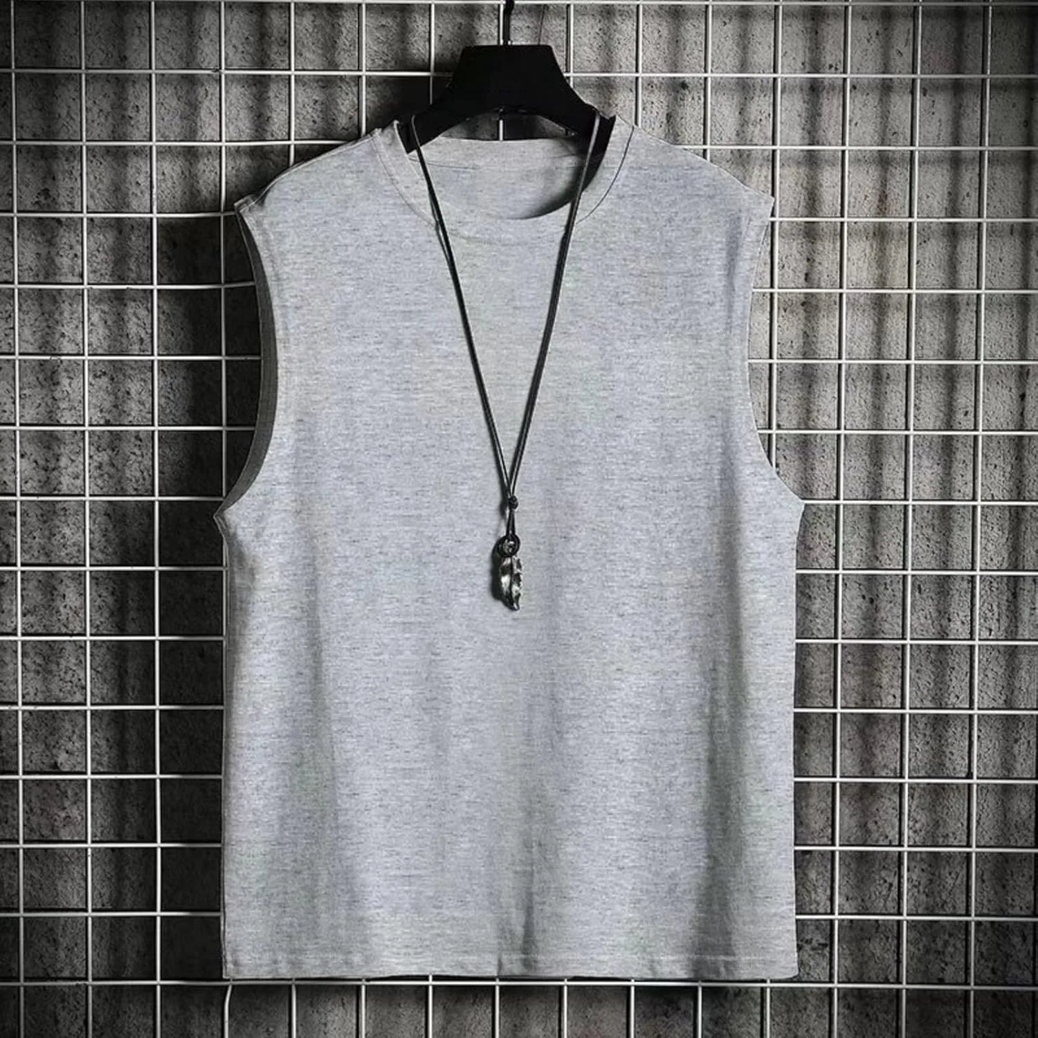 Мужской sleeveless топ для тренировок, Generic, серый, размерная линейка S-XXXXL — фото 3