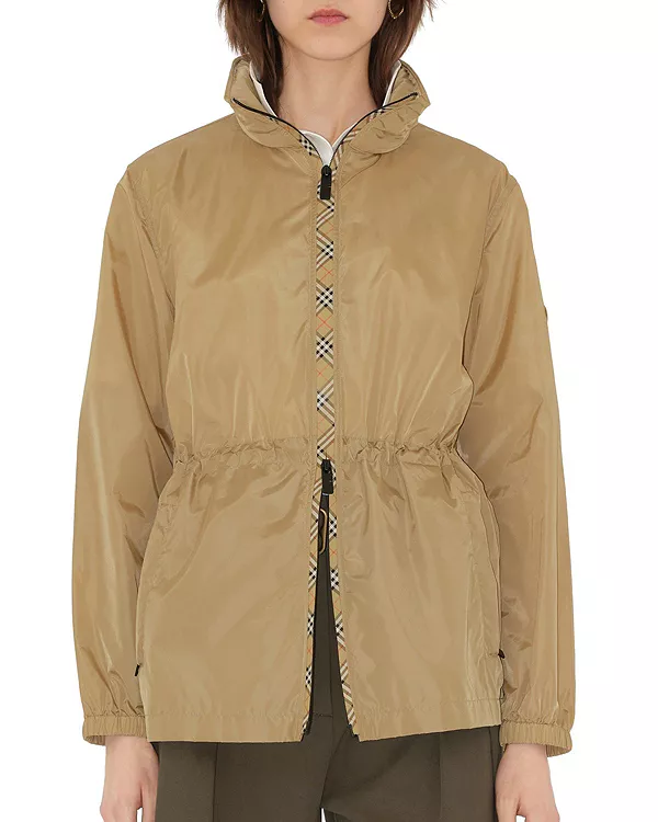

Короткая нейлоновая парка в клетку Burberry, бежевый