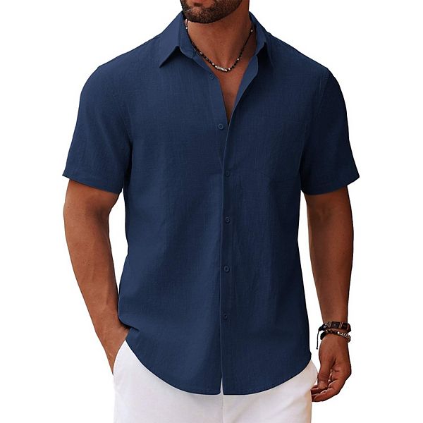 

Рубашка на пуговицах с коротким рукавом casual для пляжа и отдыха Coofandy, Navy Blue