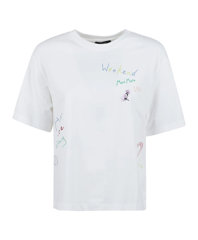 

Белая хлопковая трикотажная футболка с вышитым логотипом. Weekend Max Mara, белый