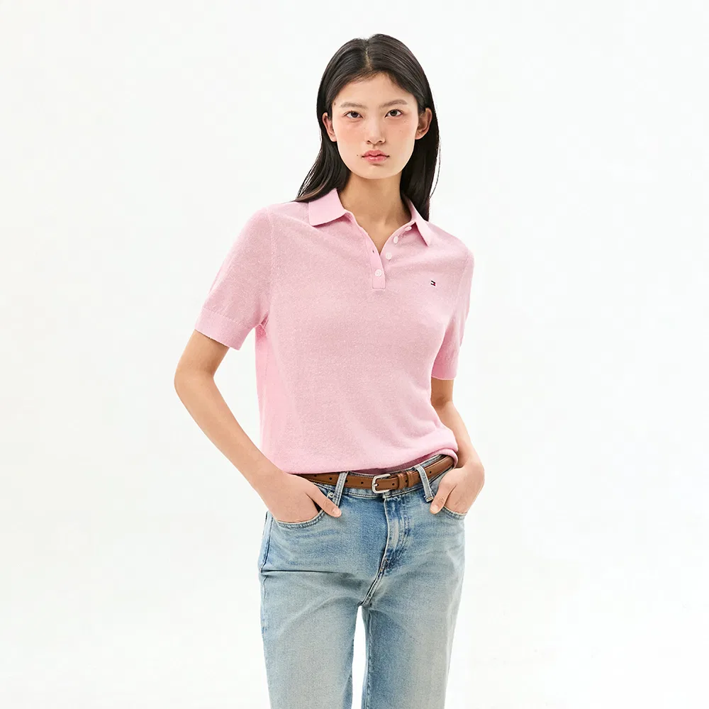 Женский вязаный поло из смесового льна Tommy Hilfiger Women, розовый