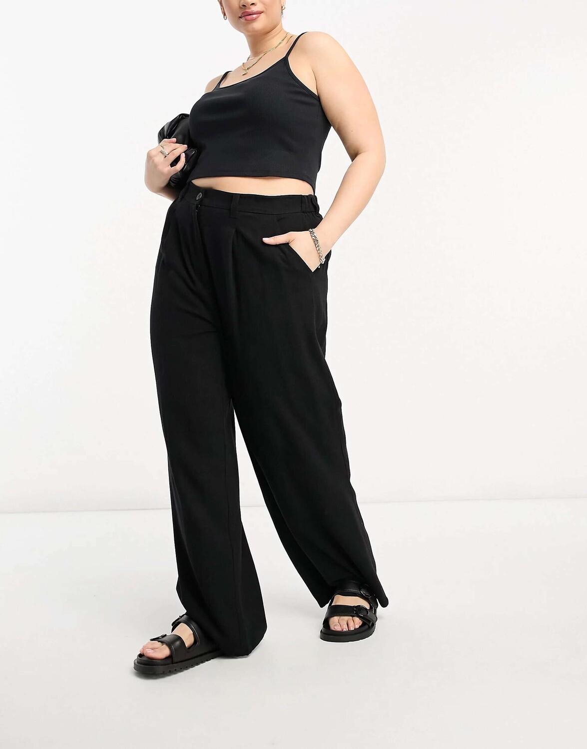 

Черные льняные брюки ASOS Curve Dad, Черный, Черные льняные брюки ASOS Curve Dad