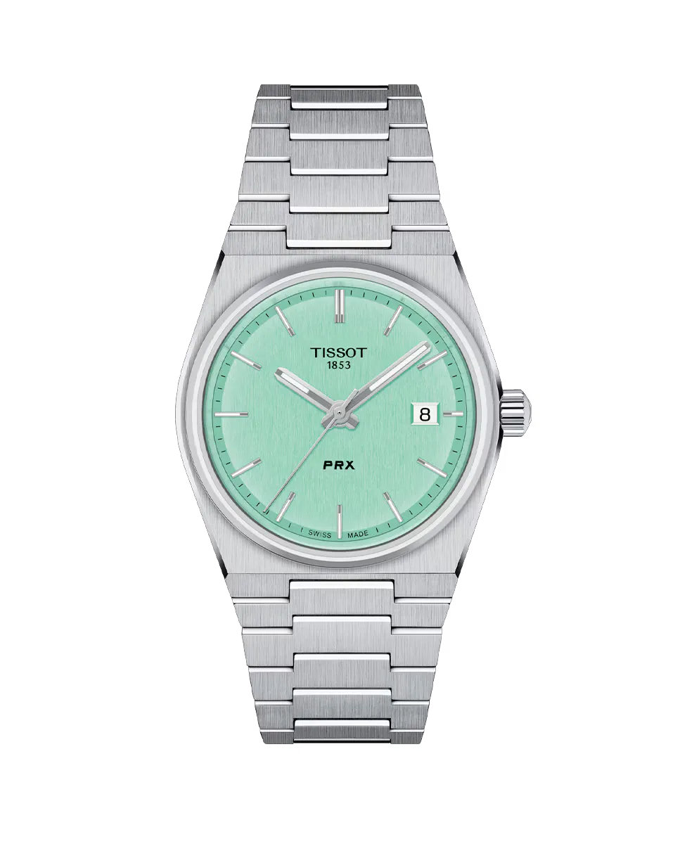 

Женские часы PRX из мятной стали 35 мм Tissot, серебрянный