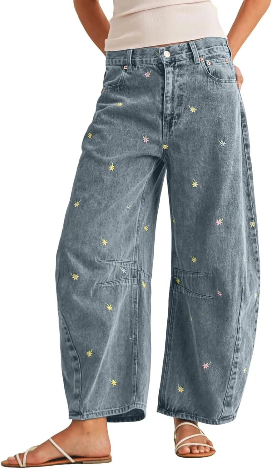 

Женские джинсы Boyfriend Baggy Barrel Mid Rise Wide Leg с вышивкой и патчворком loveimgs