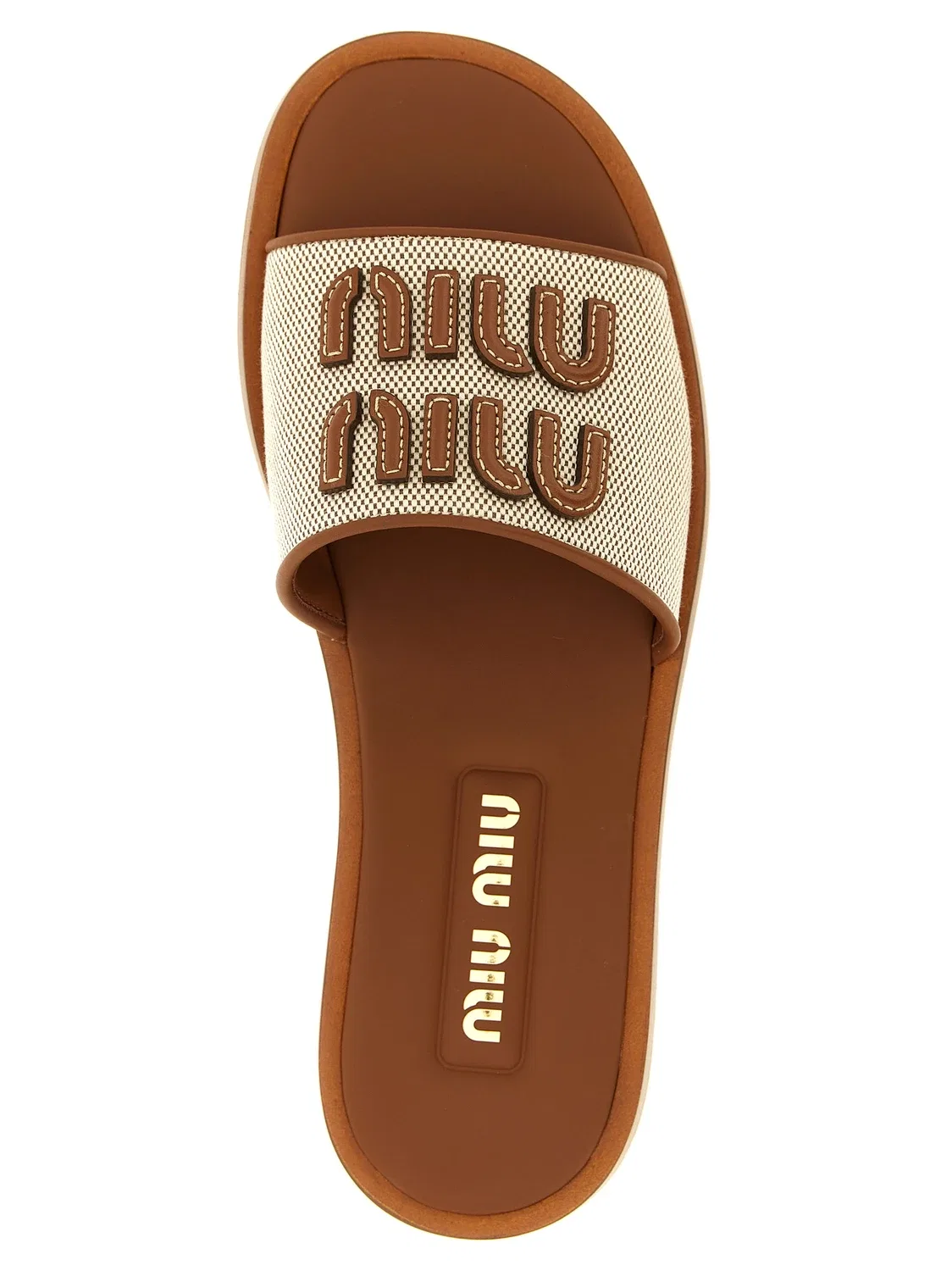 Шлепанцы с нашивкой-логотипом MIU MIU, коричневый — фото 4
