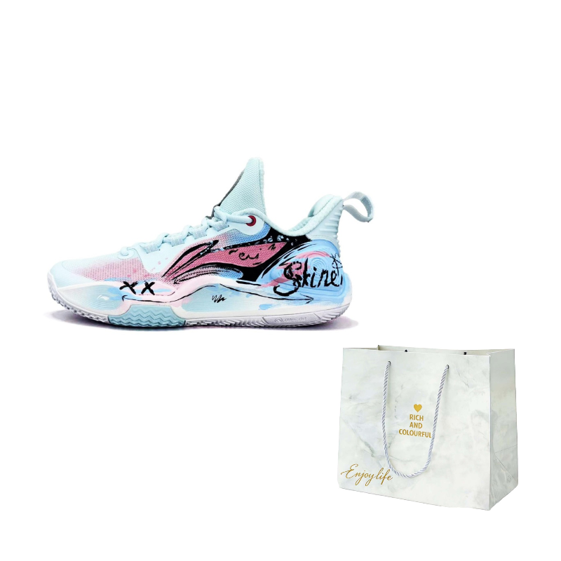 

Пользовательские баскетбольные кроссовки Li-Ning Speed 9 American Graffiti с амортизацией, устойчивые к истиранию и скольжению, низкие, унисекс, розовый синий