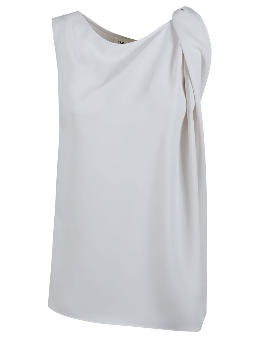 

Белый топ с драпировкой и уникальным узлом P.A.R.O.S.H.