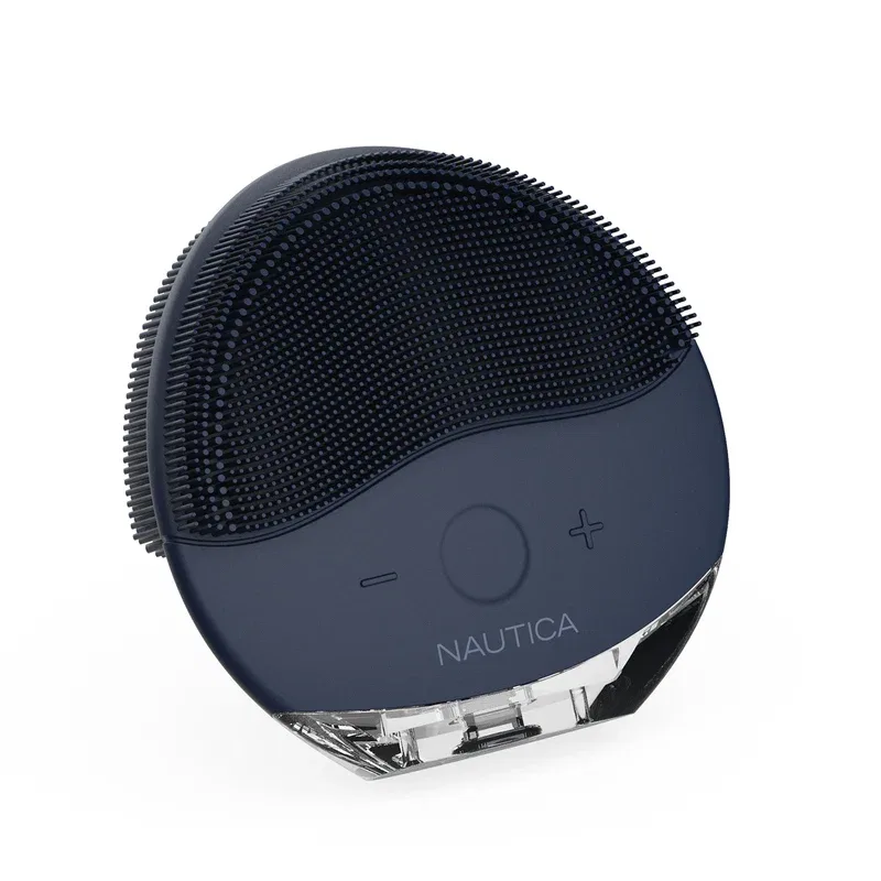 Вибрирующая щетка для очищения лица Nautica Sonic PC110, изготовленная из мягкого силикона, водонепроницаемая, перезаряжаемая, темно-синий
