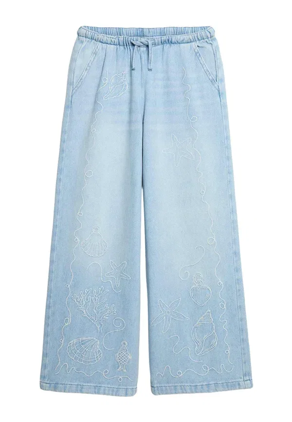 Джинсы свободного кроя с вышивкой Marks & Spencer, светлый деним