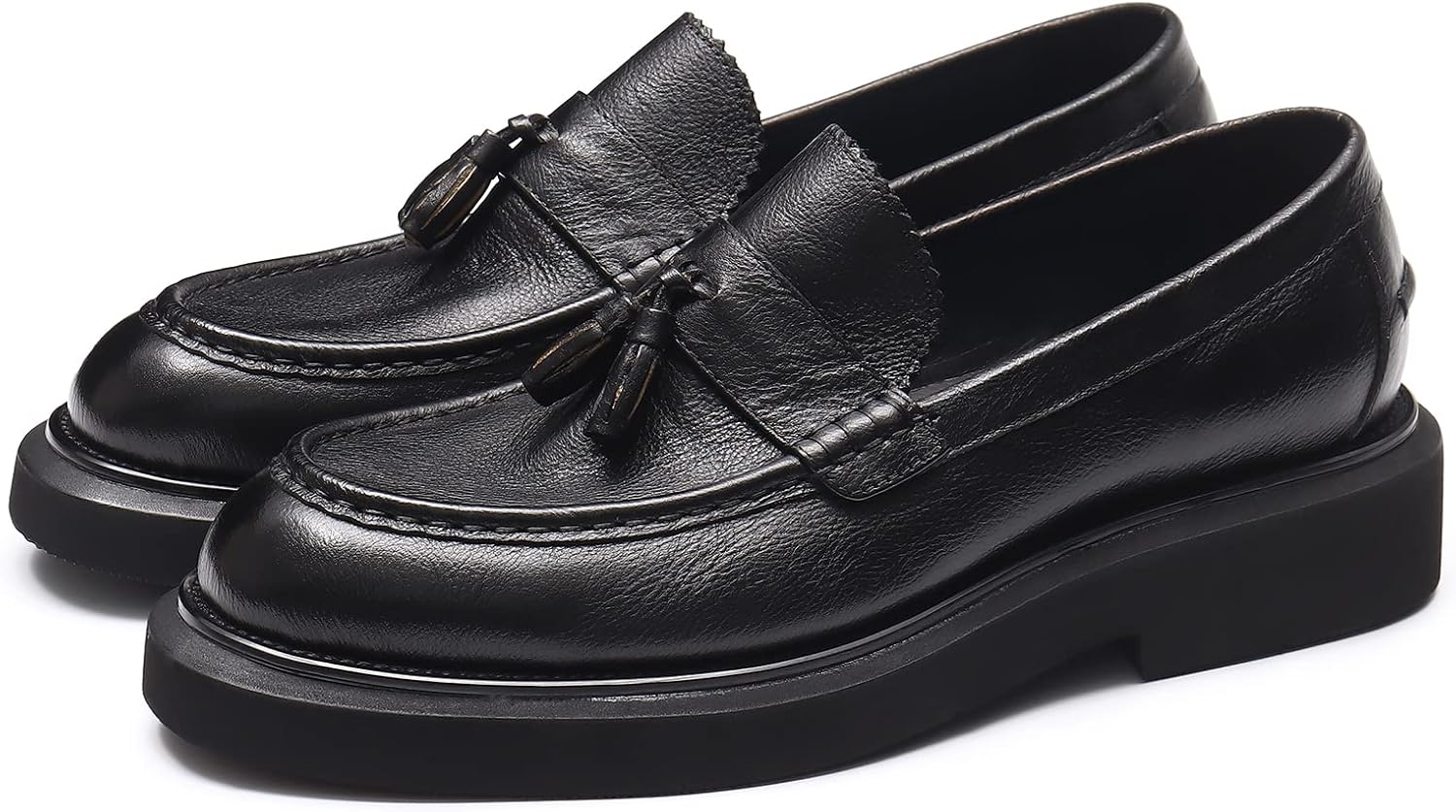 

Мужские повседневные лоферы - из натуральной коровьей кожи, с округлым носком, толстой подошвой Neweyesee, черный