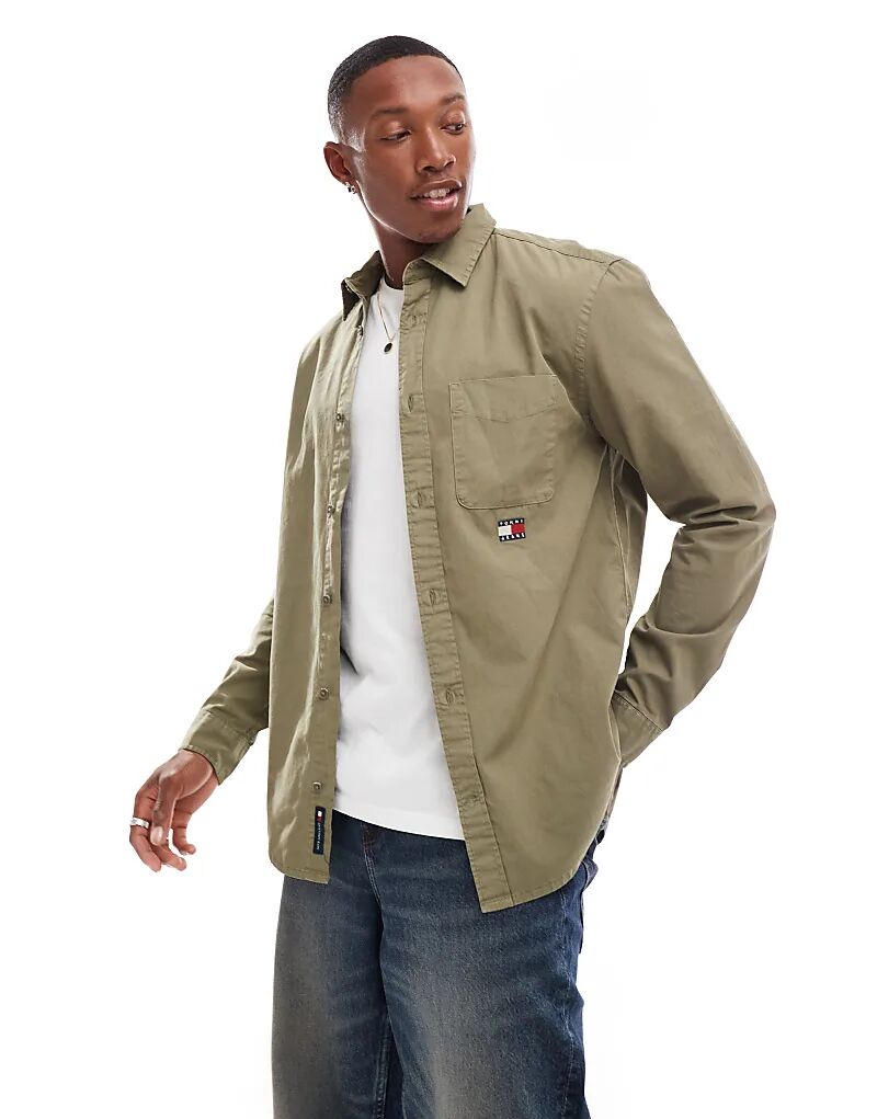 

Обычные рубашки из твила цвета хаки Tommy Jeans