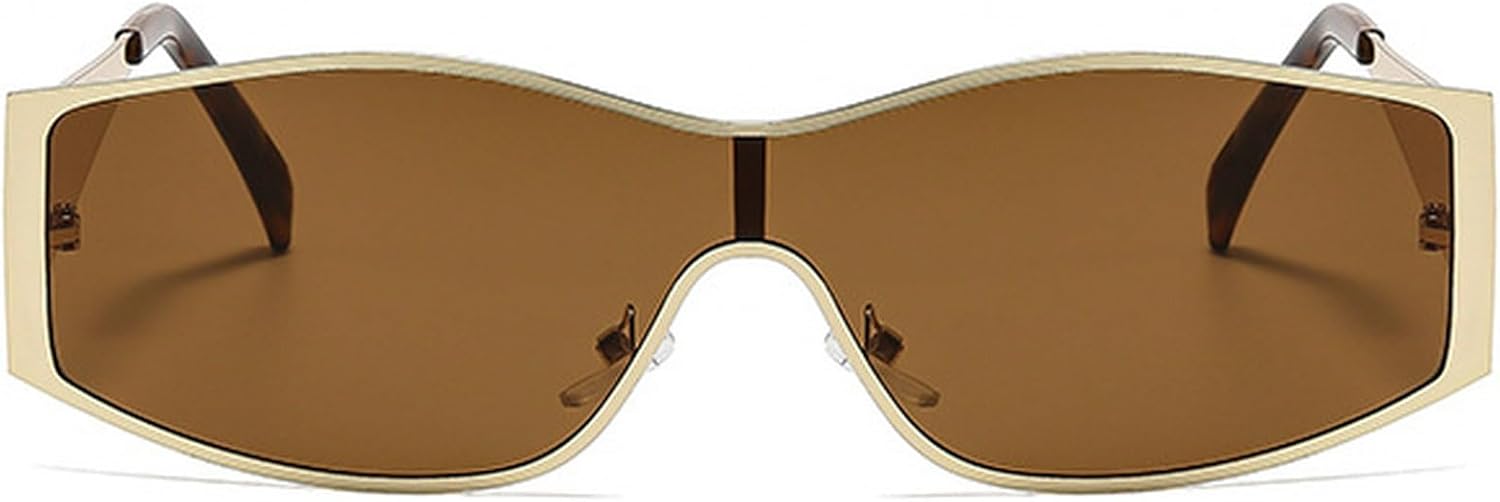 

Винтажные цельные солнцезащитные очки-щитки для женщин, модные солнцезащитные очки в крупной металлической оправе в стиле панк, очки для вождения, защитные очки-маска mincl, Brown