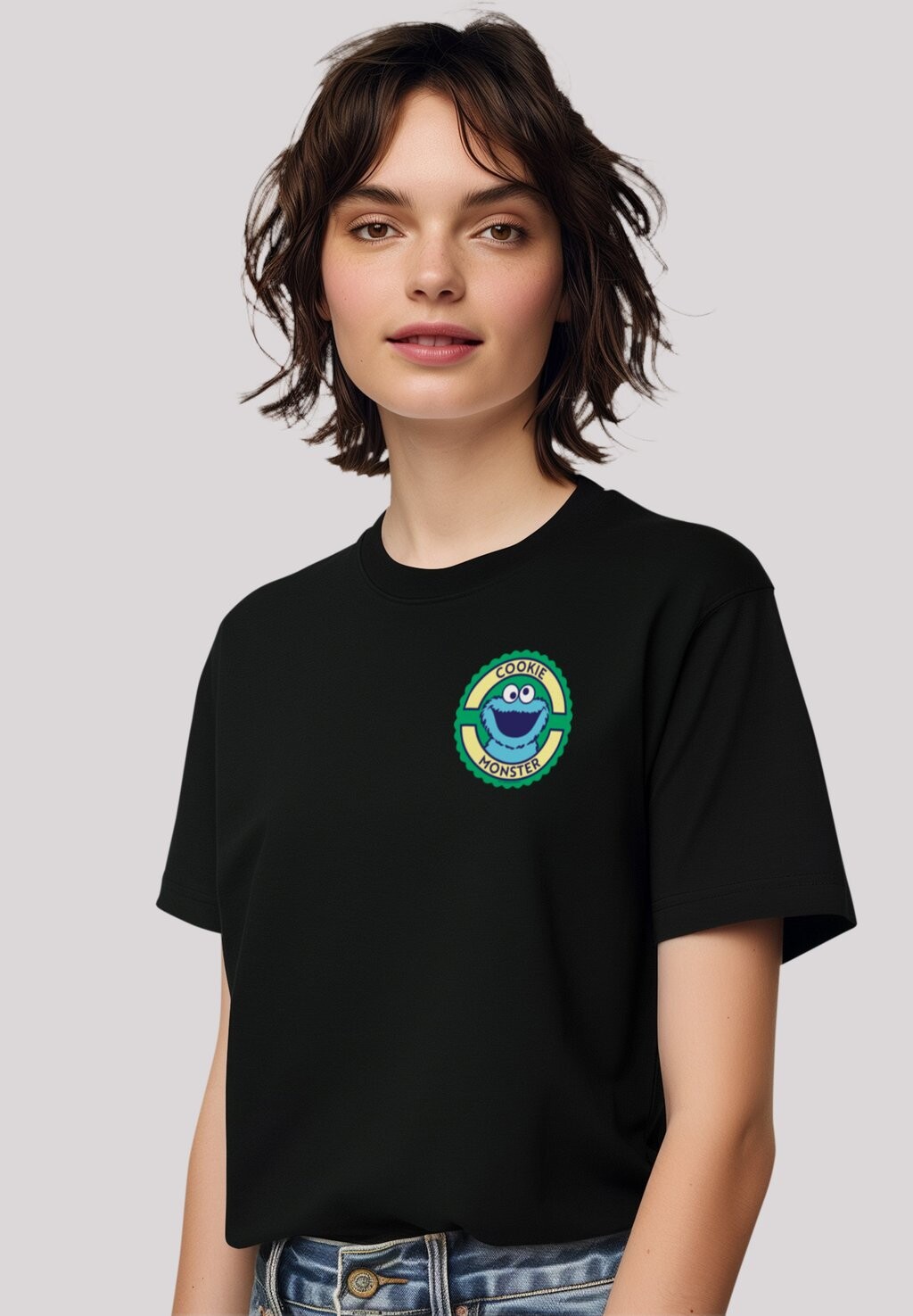 

Футболка с принтом SESAMSTRASSE COOKIE MONSTER STICKER F4NT4STIC, черный