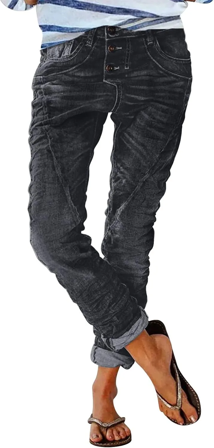 

Женские джинсы прямого кроя с низкой посадкой и потертостями FAEXUM