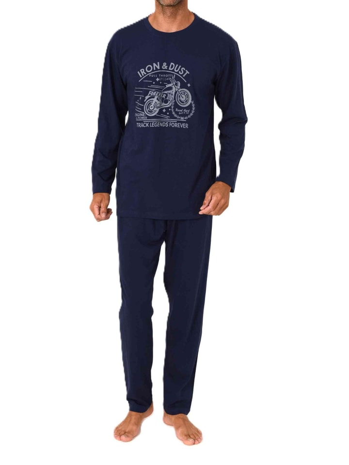 

NORMANN Пижама с длинными рукавами и принтом спереди, темно-синего цвета