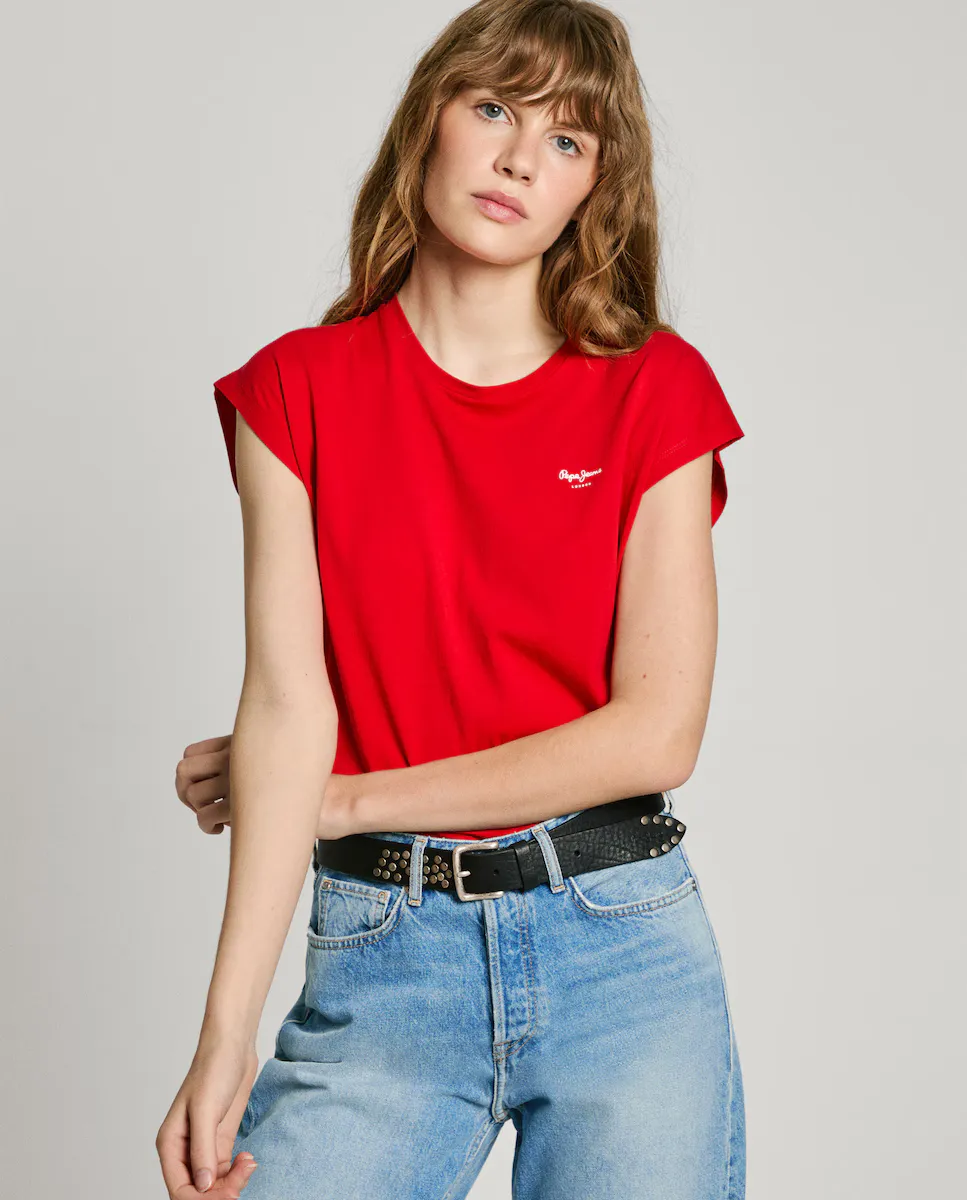 

Женская футболка с коротким рукавом и логотипом на груди Pepe Jeans, красный