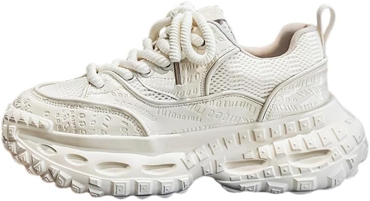 

Мужские легкие кроссовки на платформе с нескользящей подошвой, повседневные спортивные, дышащие, с толстой подошвой, на шнуровке, массивные Lexamen, бежевый