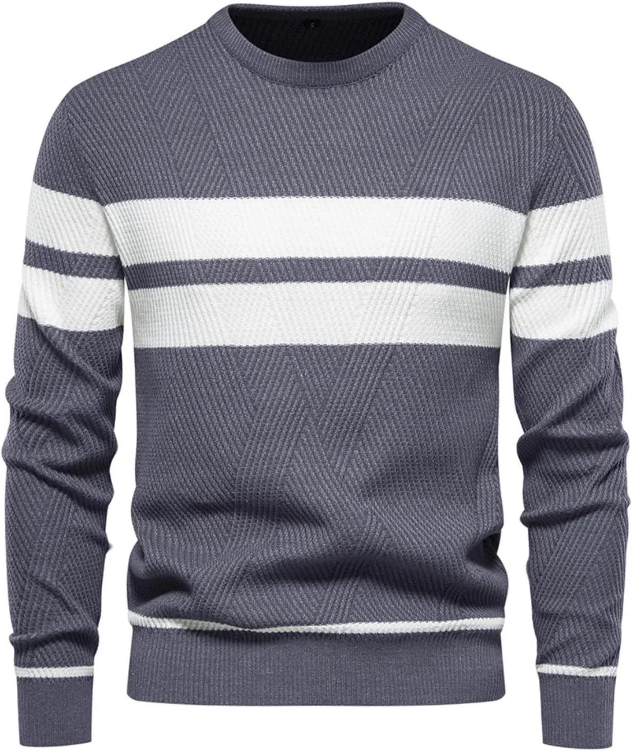 Мужской полосатый пуловер Crewneck с контрастной вязкой