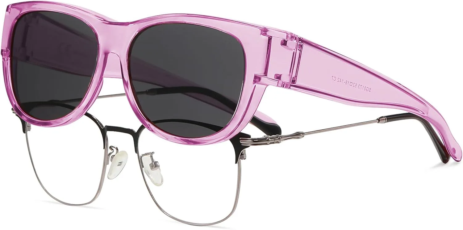

Солнцезащитные очки HAOLOTA Fit Over Glasses для женщин, поляризованные, модные, в форме «кошачьих глаз», с защитой от УФ-излучения, Size M C12 Clear Purple/Grey