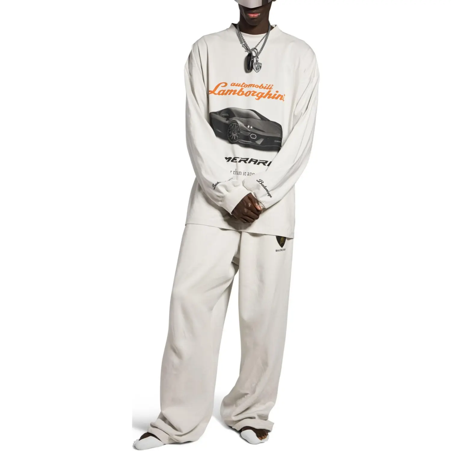 Balenciaga X Automobili Lamborghini T Shirt Loose Fit Unisex Dirty White — фото 4