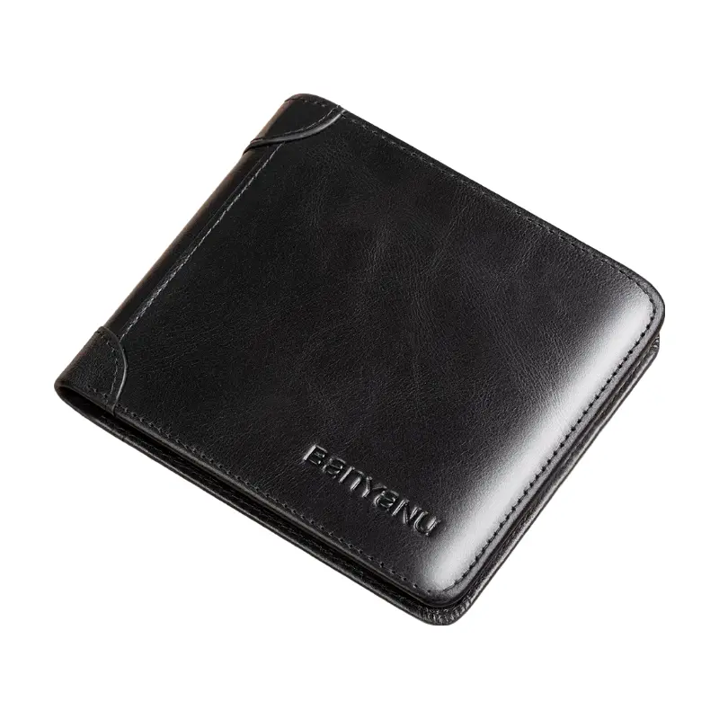 

Banyanu Винтажный кошелек для монет и карт из натуральной кожи, Black-Trifold Style (Vintage Top Grain Cow Leather) Anti-Skimming