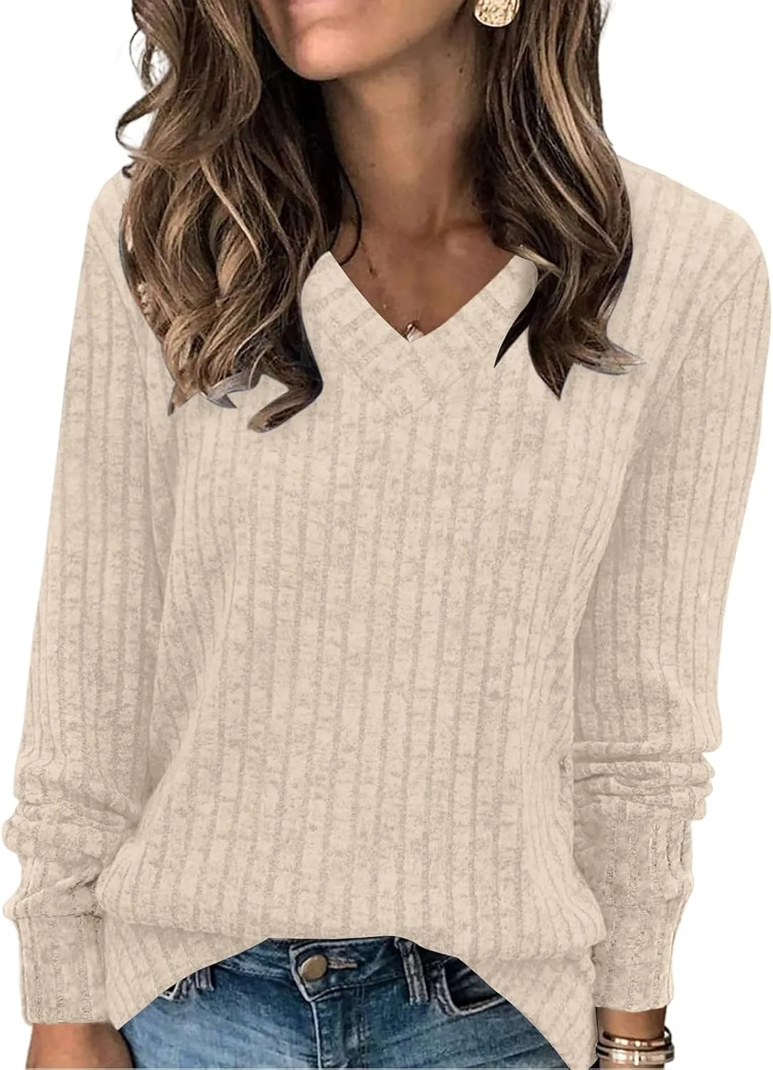 

Canbebig женская повседневная кофта V-образный вырез длинный рукав легкая свободная вязаная туника